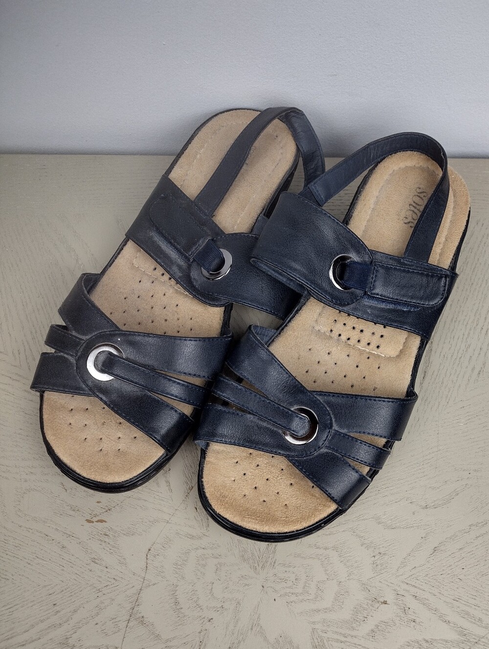 Catherines Black Slingback Sandals with Silver Accent size 11W